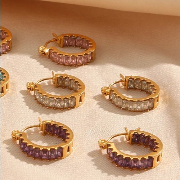 ◾️18K Gold Plated Marquis 3A CZ Crystal Hoop Earrings - Picture 9 of 13